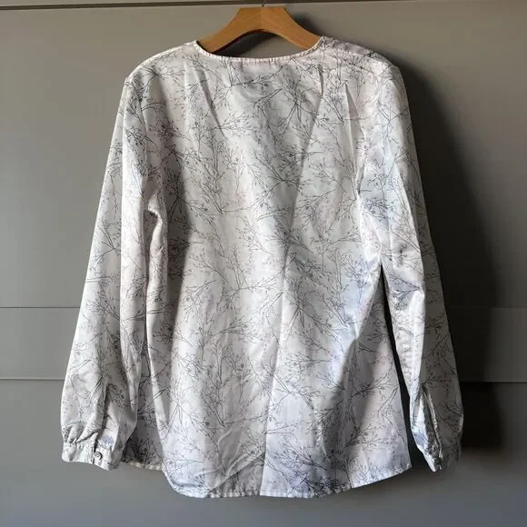 Chicos Shirt Womens Small White Floral Branch‎ Print Henley Long Sleeve Blouse 0 - Picture 2 of 12